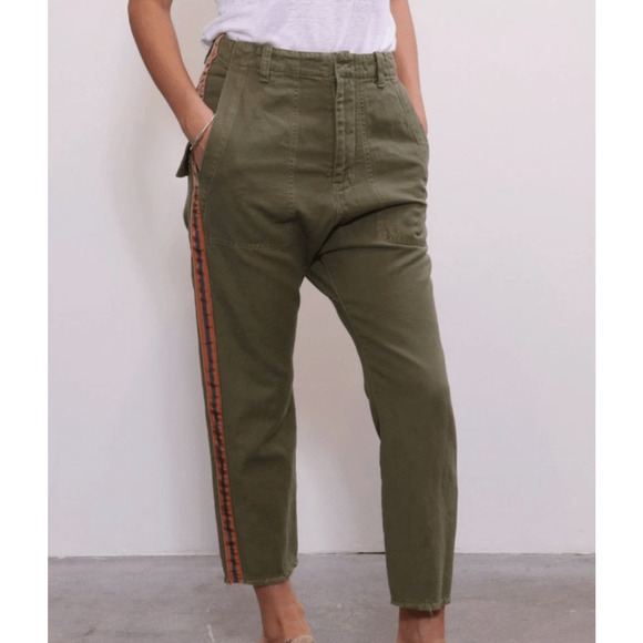 NEW! Nili Lotan 0 Slouchy LINEN Luna Pant w Side Tape Drop Crotch Army Green 26 - Picture 1 of 15